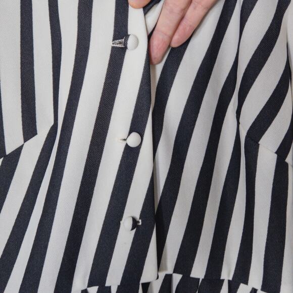Mary Dobbs Vintage Shirt Dress Black White Stripe Fit Flare Mad Men Secretary M - Picture 6 of 10
